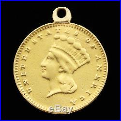 Antique 21K Solid Gold $1 Dollar Coin Indian Princess Love Token Letter S Charm