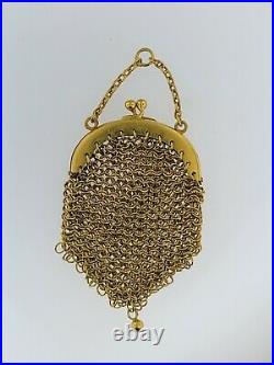 Antique French Miniature Mini 18Kt Yellow Gold Mesh Coin Purse Pendant. 1 3/4