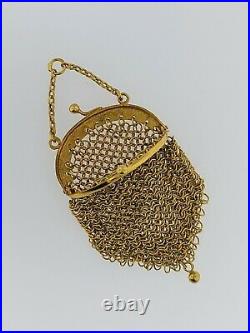 Antique French Miniature Mini 18Kt Yellow Gold Mesh Coin Purse Pendant. 1 3/4