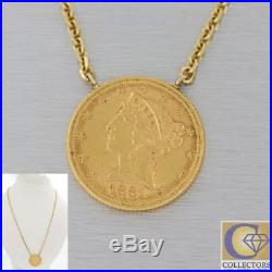 Antique Victorian 22k Solid $5 Five Dollar Liberty Gold Coin Pendant Necklace F8