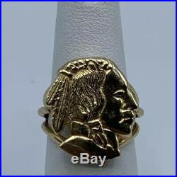 Antique Vintage 14k Solid Gold Native Navajo Buffalo Coin Style Ring Sz 5.5