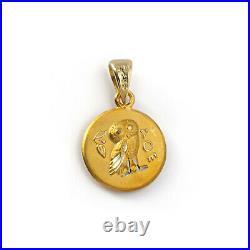 Athena Goddess Coin Pendant 14K Solid Gold Greek Art Handmade Greek Jewelry