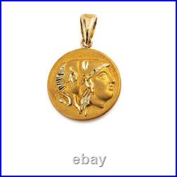 Athena and Owl Pendant 14K Solid Gold, Greek Goddess, Ancient Greek Coin