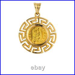 Athena and Owl Pendant with Greek Key 14K Solid Gold