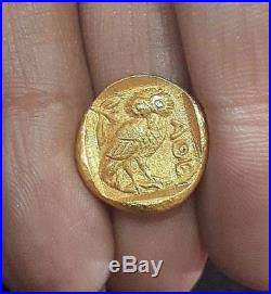 Athena wearing crested helmet 454-404 BC Owl Real solid GOLD 18K Hammered COIN