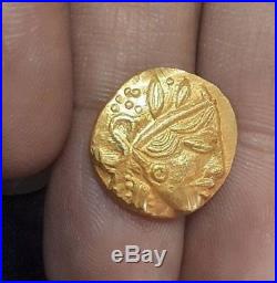 Athena wearing crested helmet 454-404 BC Owl Real solid GOLD 18K Hammered COIN