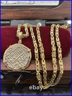 Atocha Coin Pendant In 14k Gold Bezel With 10k Semi Solid AntiqueGold Chain 24