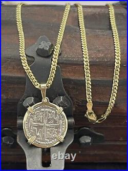Atocha Coin Pendant In 14k Gold Bezel With 10k Solid Gold Chain 18 Long