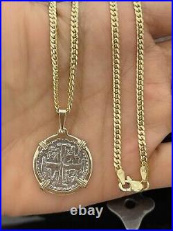 Atocha Coin Pendant In 14k Gold Bezel With 10k Solid Gold Chain 18 Long