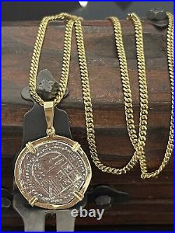 Atocha Coin Pendant In 14k Gold Bezel With 14k Solid Gold Chain 22 Long