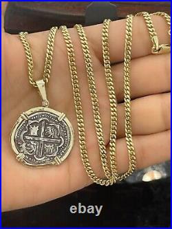 Atocha Coin Pendant In 14k Gold Bezel With 14k Solid Gold Chain 22 Long