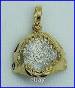 Atocha Coin Pendant Jaws 14K Yellow Gold Over Sterling Silver Treasure Coin