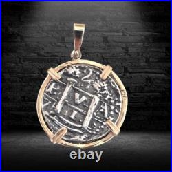 Atocha Shipwreck Coin, Authentic Silver with Solid 14k Gold Frame, Historic Atocha Shipwreck Coin, Authentic Silver with Solid 14k Gold Frame, Historic
