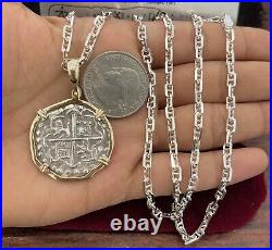 Atocha Shipwreck Coin Pendant In 14k Gold Bezel With 925 Solid Silver Chain 20