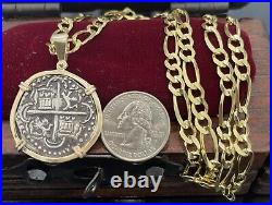 Atocha Shipwreck Coin Pendant In 14k Solid Gold Bezel And 14 SolidGold Chain 24
