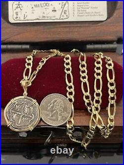 Atocha Shipwreck Coin Pendant In 14k Solid Gold Bezel And 14kGold SolidChain24