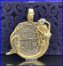 Atocha Shipwreck Coin Pendant In 14kt Solid Gold Mermaid bezel With Aquamarine