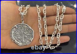 Atocha Shipwreck Heavy Coin Pendant With 925 Solid And Heavy Silver Chain 24