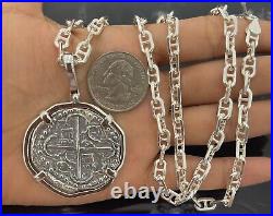 Atocha Shipwreck Heavy Coin Pendant With 925 Solid And Heavy Silver Chain 24
