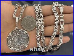 Atocha Shipwreck Heavy Coin Pendant With 925 Solid Silver Heavy Chain 24