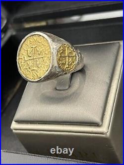 Atocha Shipwreck Solid Silver Coin Ring In 24k Gold Platings On The Coins SZ 11