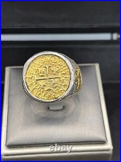 Atocha Shipwreck Solid Silver Coin Ring In 24k Gold Platings On The Coins SZ 11