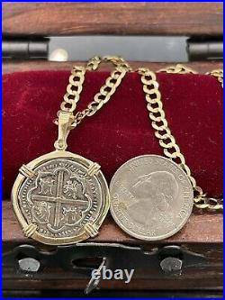 Atocha Shipwreck coin pendant In 14k gold Bezel With 14k Solid Gold Chain 18
