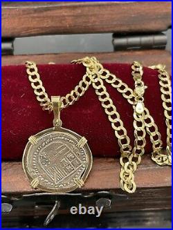 Atocha Shipwreck coin pendant In 14k gold Bezel With 14k Solid Gold Chain 18
