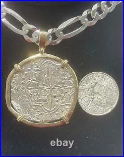 Atocha Silver Coin Pendant In 14k Real Solid Gold Bezel