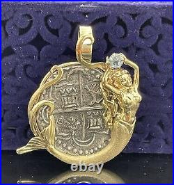 Atocha Silver Coin Pendant In 14kt Solid Gold Mermaid Bezel
