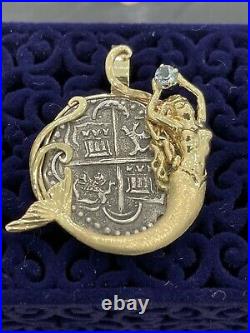 Atocha Silver Coin Pendant In 14kt Solid Gold Mermaid Bezel