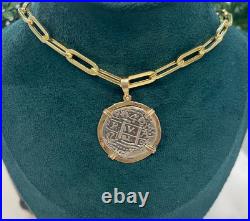 Atocha Silver Coin Pendant In 14kt Solid Real Gold Bezel