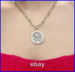 Atocha Silver Coin Pendant In 14kt Solid Real Gold Bezel