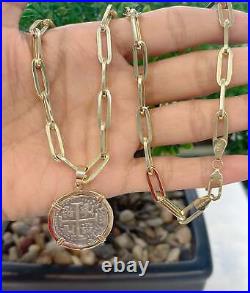 Atocha Silver Coin Pendant In 14kt Solid Real Gold Bezel