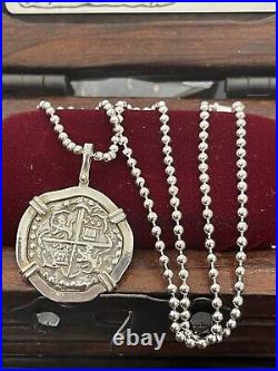 Atocha Silver Coin Pendant In with 925 Solid Silver Bead Chain 20 Long