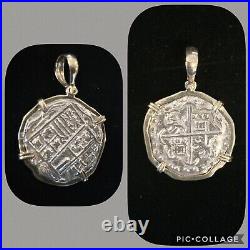 Atocha Silver Coin Pendant With Solid 14K Gold Bezel Spanish Reale Replica KW