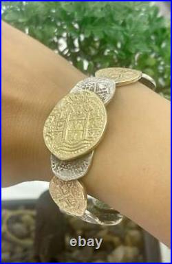 Atocha Solid Silver And 14k Solid Real Gold Coin Bangle Atocha Solid Silver And 14k Solid Real Gold Coin Bangle