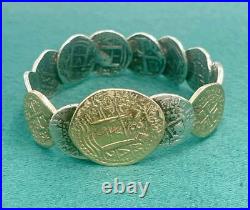 Atocha Solid Silver And 14k Solid Real Gold Coin Bangle Atocha Solid Silver And 14k Solid Real Gold Coin Bangle
