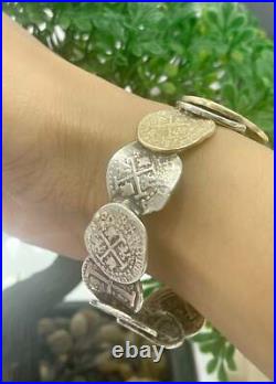 Atocha Solid Silver And 14k Solid Real Gold Coin Bangle Atocha Solid Silver And 14k Solid Real Gold Coin Bangle