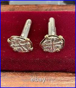 Atocha shipwreck coin Cufflinks in 14k solid gold bezel 925 solid sterling silve Atocha shipwreck coin Cufflinks in 14k solid gold bezel 925 solid sterling silve