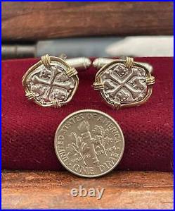 Atocha shipwreck coin Cufflinks in 14k solid gold bezel 925 solid sterling silve Atocha shipwreck coin Cufflinks in 14k solid gold bezel 925 solid sterling silve