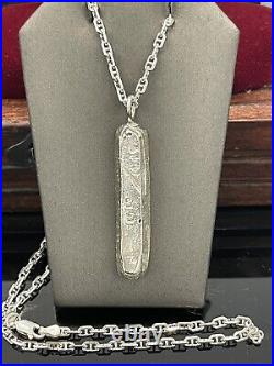 Atocha silver Solid Bar Pendant With 925 Sterling Silver Anchor Chain 20 Long