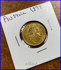 Austria 1877 Gold 8 Florins 20 Francs nice coin. 1867