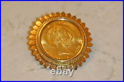 Austrian 4 Florins 10 Francs Gold Coin set in handcrafted 18K Solid Gold Brooch