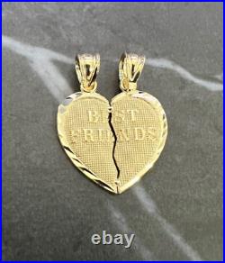 Authentic 10K Yellow Solid Gold Best Friends BFF Heart Necklace Pendant/Charm