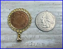 Authentic 1865 2 Cent USA Coin Civil War Era 14k Solid Pendant Frame (4016)