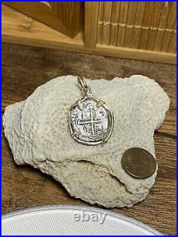Authentic Spanish Potosi 2-Reales Silver Shipwreck Cob Coin in Solid Gold Bezel