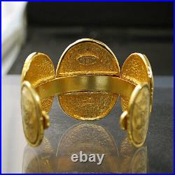 Authentic Vintage CHANEL BANGLE BRACELET Gold Plated CC Logo Crown Oval Coins