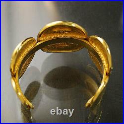 Authentic Vintage CHANEL BANGLE BRACELET Gold Plated CC Logo Crown Oval Coins