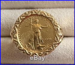 BEAUTIFUL 1/10 oz LADY LIBERTY COIN RING 14 KT SOLID GOLD LADIES Sz 7 1999